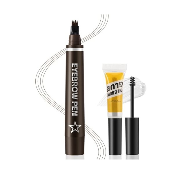 Apooliy Stylo à sourcils pour microblading,Crayon à sourcils imperméable avec pointe à 4 fourches,Stylo à longue durée et gel...