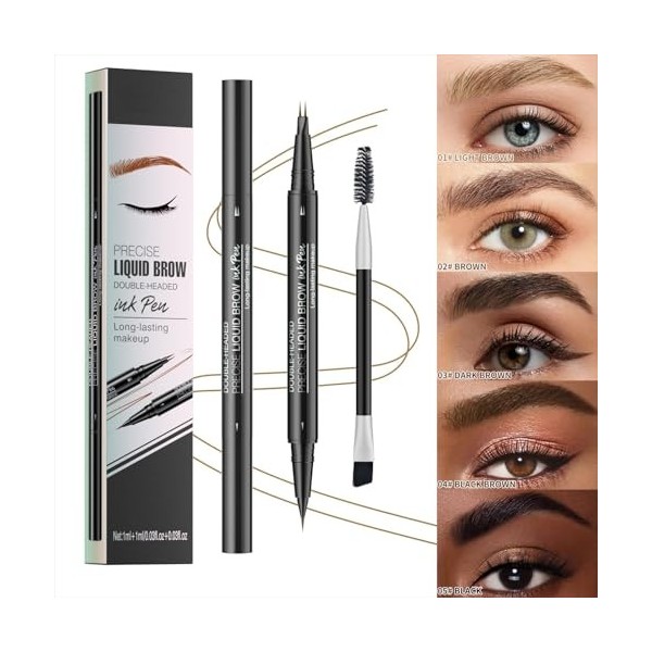 Magic Microblading Crayon à sourcils 2 en 1 à double extrémité – Stylo à sourcils étanche avec 2 pointes précises et étanches...