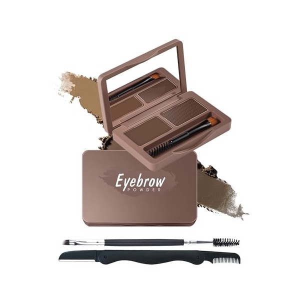 Kit de poudre à sourcils - Palette de poudre teintée douce pour les yeux - Imperméable et durable - Marron foncé/clair - Maqu...
