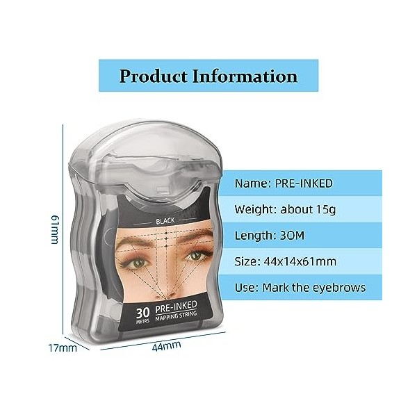 BAMTTOO Lot de 2 cordes de microblading pré-encrées pour le positionnement des sourcils, marqueur de fil, outil de mesure de ...