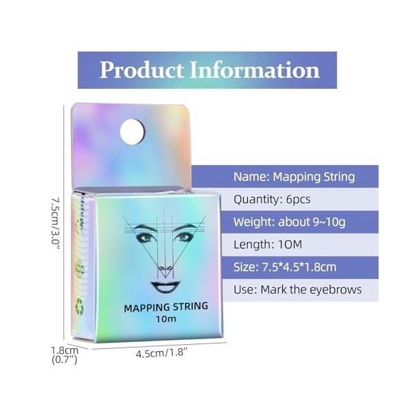 ATOMUS Lot de 6 cordes de microblading pré-encrées avec boîte pour la cartographie des sourcils, la mesure du marquage, le fi...