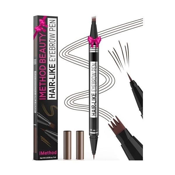 iMethod Stylo à sourcils Microblading - Crayon à sourcils magique 2-en-1 à double extrémité pour femmes avec pointe à 4 branc