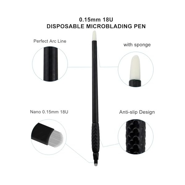 Guapa Lot de 10 stylos microblading jetables avec pinceau éponge pigmenté, formes U et F pour le maquillage des sourcils B-0 ...