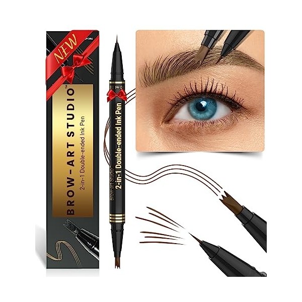 iMethod Stylo à sourcils microblading - Crayon à sourcils 2-en-1 à double extrémité avec applicateur à 3 branches à micro-fou