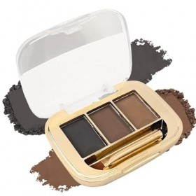 Kit de poudre à sourcils – Palette à sourcils imperméable à 3 couleurs avec pinceau et miroir – Nuances naturelles durables p...