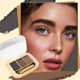 Kit de poudre à sourcils – Palette à sourcils imperméable à 3 couleurs avec pinceau et miroir – Nuances naturelles durables p...