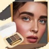 Kit de poudre à sourcils – Palette à sourcils imperméable à 3 couleurs avec pinceau et miroir – Nuances naturelles durables p...