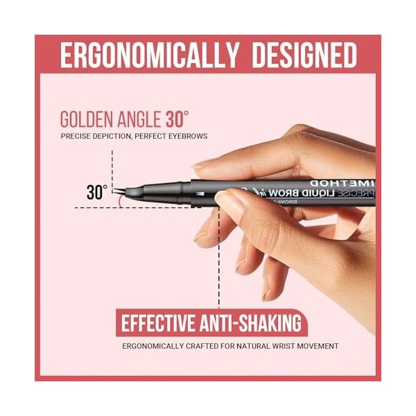 iMethod Stylo à sourcils incurvé – Crayon à sourcils 2 en 1 à double extrémité avec micro-pointe fourchette et pointe pinceau...