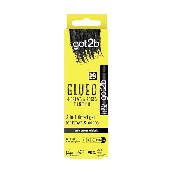 Got2b Gel Teinté 2 en 1 pour Sourcils et Bords Collés - 16 ml - Marron Foncé à Noir - Gel à Sourcils Screaming Hold - Look Du