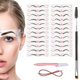 TEUVO Pochoir Sourcils Kit pour Débutant 3 Procès-verbal Maquillage, 24 Styles de Pochoir, 1 Brosse Sourcil et 1 Rasoir Visag