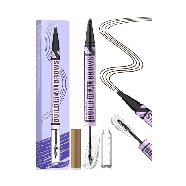 iMethod Crayon à sourcils et gel pour sourcils - Crayon à sourcils microblading avec pointe à 4 fourchettes et gel Brow Clear...