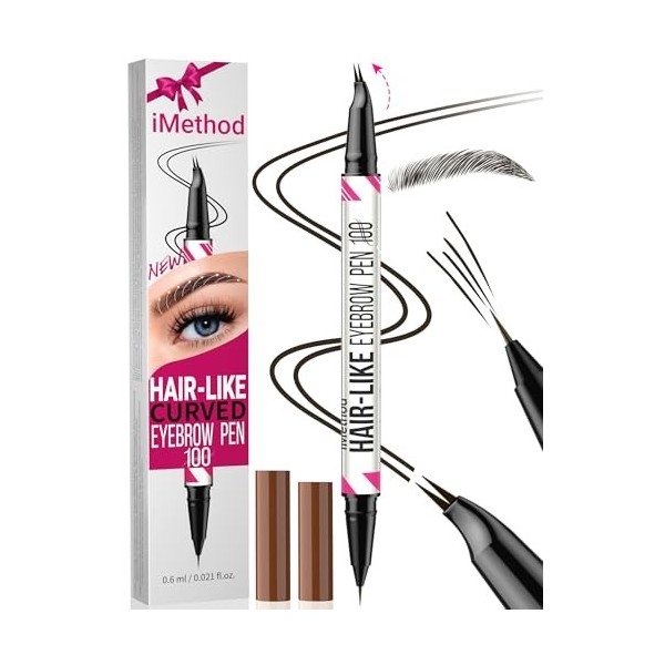 iMethod Stylo à sourcils incurvé – Crayon à sourcils 2 en 1 à double extrémité avec pointe incurvée et pointe pinceau précise...