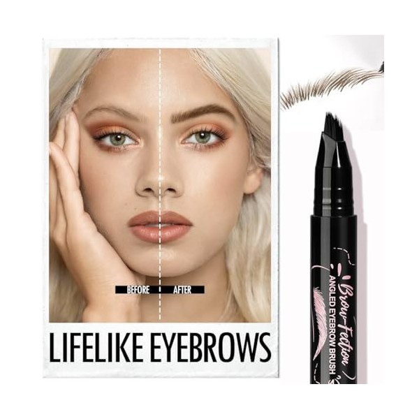 Microblading – Stylo à sourcils naturel amélioré 2025 avec pinceau biseauté 2.0, facile à utiliser, traits de cheveux, longue
