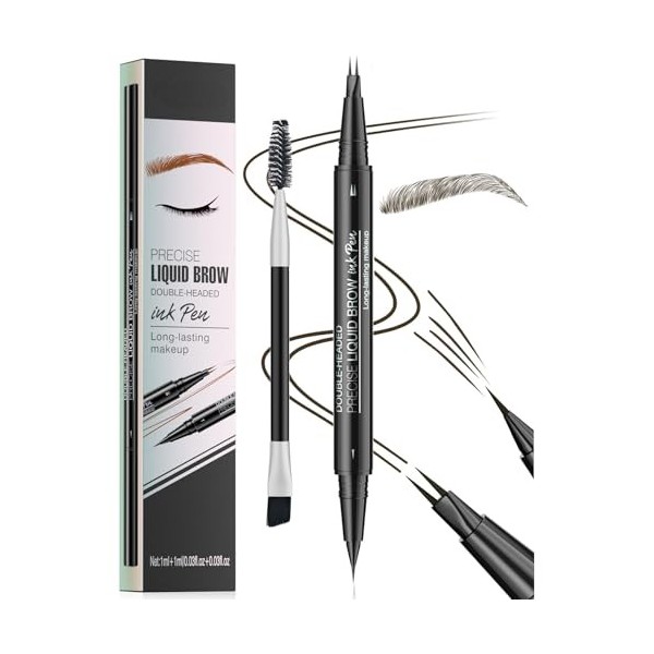Magic Microblading Crayon à sourcils 2 en 1 à double extrémité – Stylo à sourcils étanche avec 2 pointes précises et étanches