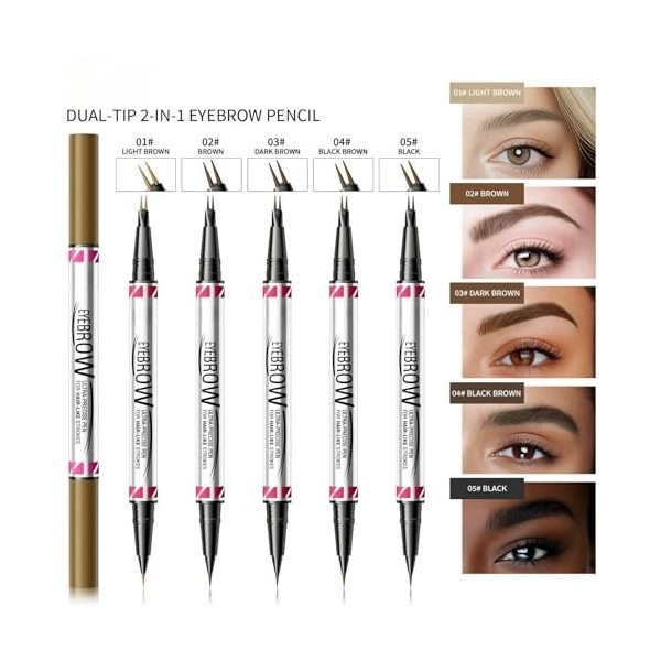 Magic Microblading Crayon à sourcils 2 en 1 à double extrémité – Stylo à sourcils étanche avec 2 pointes précises et étanches