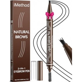 iMethod Microblading Crayon à sourcils - 2 en 1 - Avec deux extrémités - Pour femme - 3 pointes et brosse Spoolie - Pour sour...