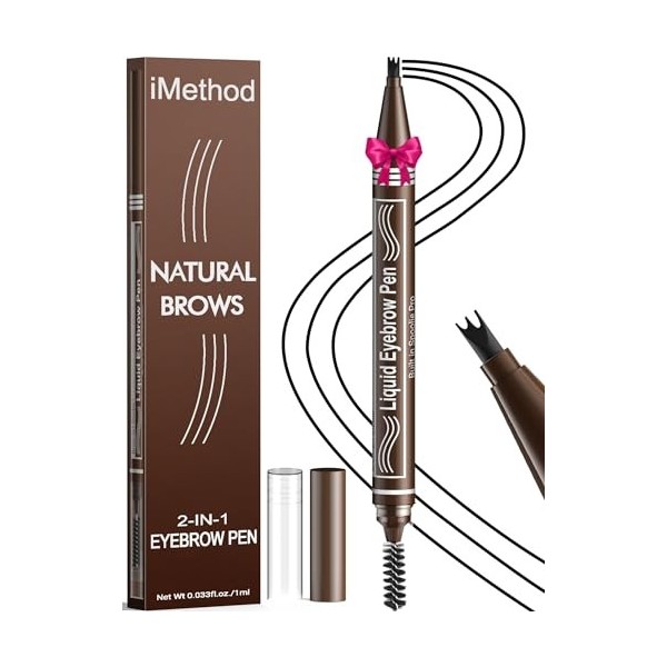 iMethod Microblading Crayon à sourcils - 2 en 1 - Avec deux extrémités - Pour femme - 3 pointes et brosse Spoolie - Pour sour...