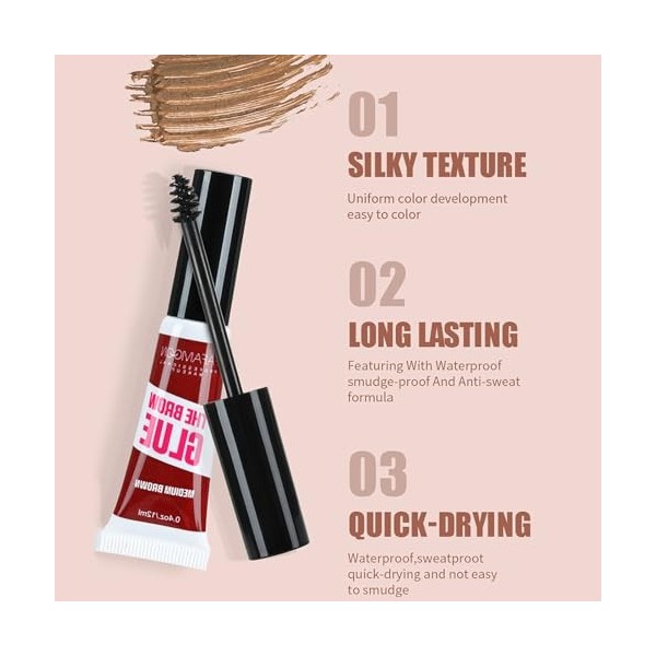 JasCherry Gel à Sourcils Longue Tenue Waterproof, Non Collant Sans Résidus, 5PCS