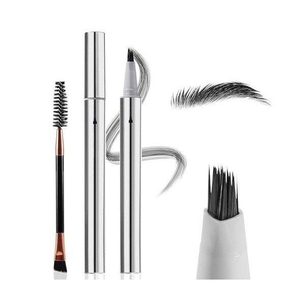Boobeen Lot de 2 Stylos Sourcils Liquide Effet Microblading, Pointe Ultra-Précise pour un Tracé Cheveu, Résistant à lEau et