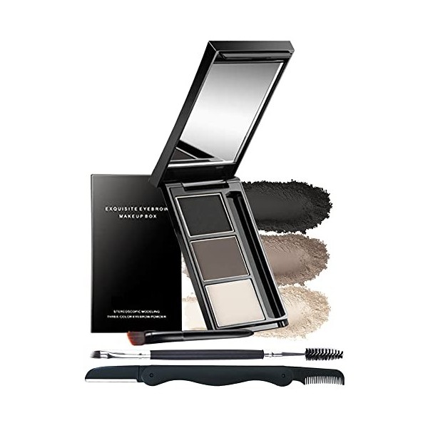 Kit de maquillage de poudre à sourcils - Palette de poudre de teinte pour sourcils - 3 couleurs - Étanche - Longue durée - Sé