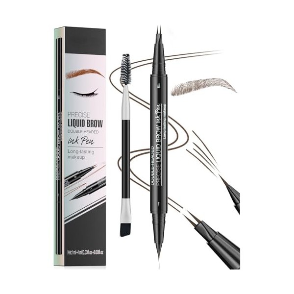 Magic Microblading Crayon à sourcils 2 en 1 à double extrémité – Stylo à sourcils étanche avec 2 pointes précises et étanches