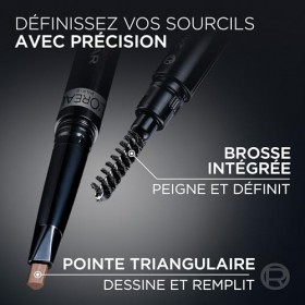 LOréal Paris - Crayon à Sourcils Tenue 24H - Pointe Triangulaire pour une Définition Parfaite - Formule Waterproof Résistant