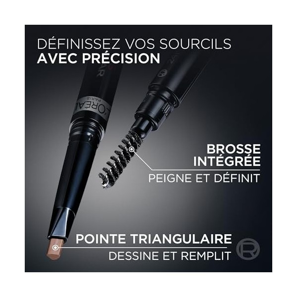 LOréal Paris - Crayon à Sourcils Tenue 24H - Pointe Triangulaire pour une Définition Parfaite - Formule Waterproof Résistant