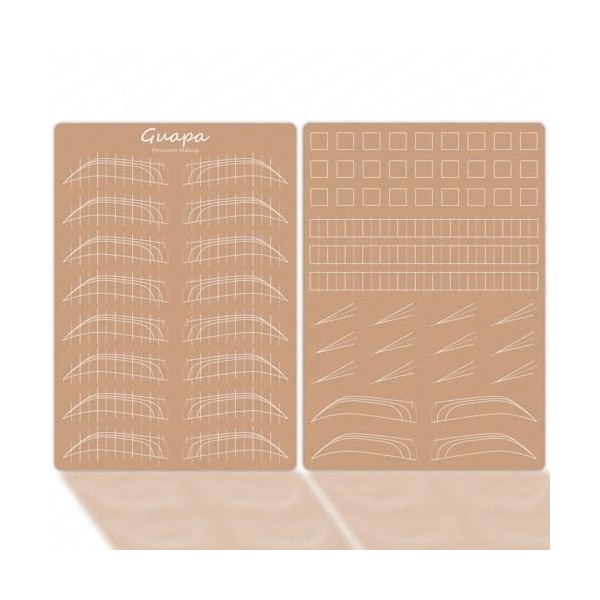 Guapa Lot de 4 peaux dentraînement réalistes en silicone pré-imprimées recto verso pour traits, ombrage, sourcils, microblad
