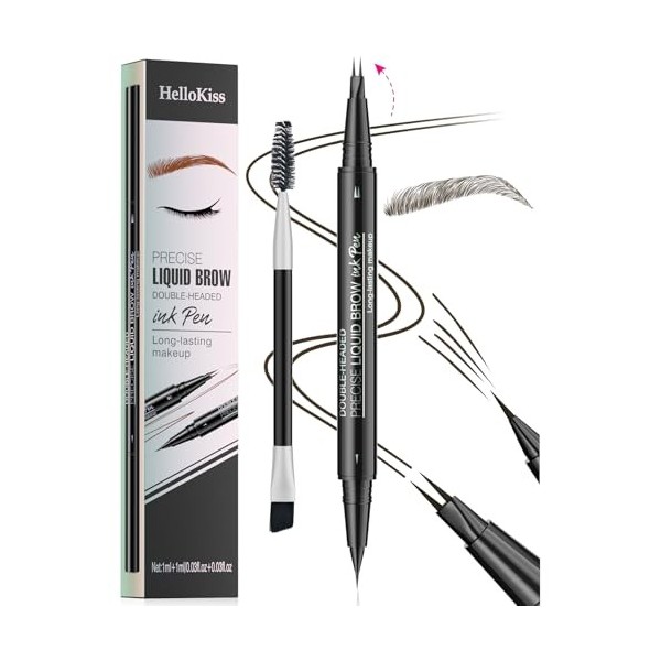 Stylo à sourcils incurvé, crayon à sourcils étanche 3D, crayon à sourcils 2 en 1, double extrémité avec micro-pointe fourchet