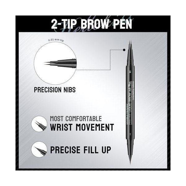 Stylo à sourcils incurvé, crayon à sourcils étanche 3D, crayon à sourcils 2 en 1, double extrémité avec micro-pointe fourchet
