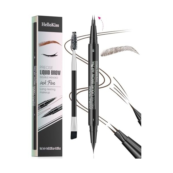 Stylo à sourcils incurvé, crayon à sourcils étanche 3D, crayon à sourcils 2 en 1, double extrémité avec micro-pointe fourchet