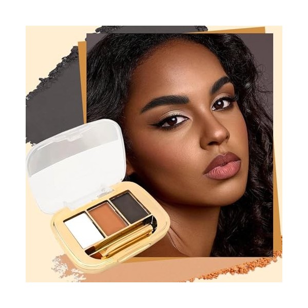 Kit de poudre à sourcils et pommade – Palette à sourcils 3 couleurs avec miroir et pinceau – Finition naturelle imperméable d