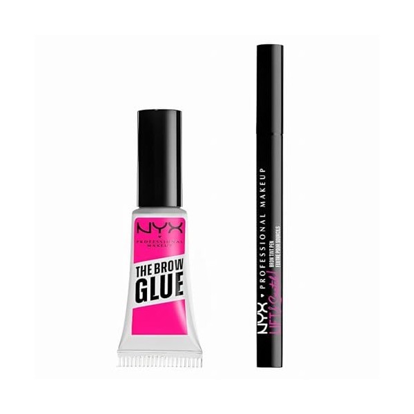 NYX Professional Makeup, Pack DUO, Colle Fixatrice à Sourcils The Brow Glue, Teinte : Transparente + Feutre à Sourcils Lift &...