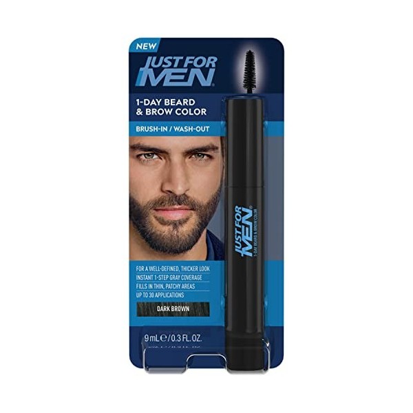 Just For Men Brosse de couleur pour barbe et sourcils en 1 jour, pour une couverture instantanée des cheveux gris en 1 étape,...
