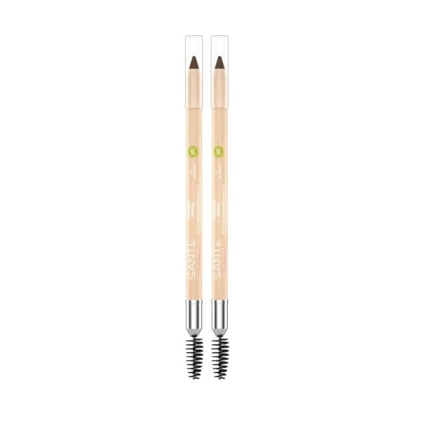 Sante Naturkosmetik Eyebrow Pencil 02 Brown, pour remplir les sourcils avec brosse à sourcils, maquillage naturel, végétalien...