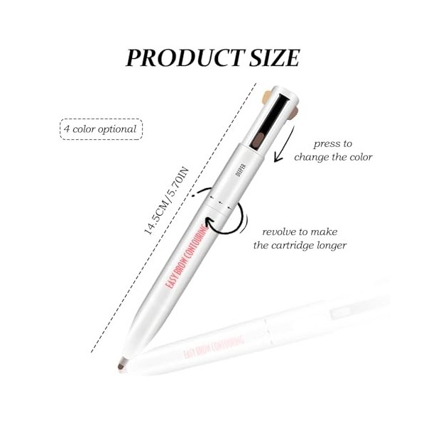MOTIBACK Crayon à sourcils multifonction 4 en 1 avec 4 pointes pour contouring, remplissage, surligneur et khôl, facile à app