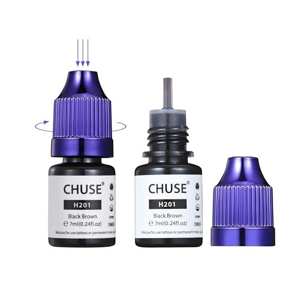 CHUSE Pigments liquides hybrides pour sourcils PMU 0,24 oz/7 ml H201 Brun noir 