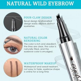 Crayon Sourcil Waterproof Liquide Avec Pointe Oblique À Quatre Dents, Eyebrow Pencil Haute Pigmentation, Stylo Sourcil Effet 