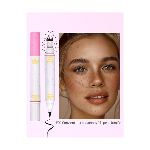Erinde Stylo 2 en 1 Freckles Pen, Tampon à Taches de Rousseur et Eyeliner Liquide, Waterproof, Séchage Rapide, Look Naturel e