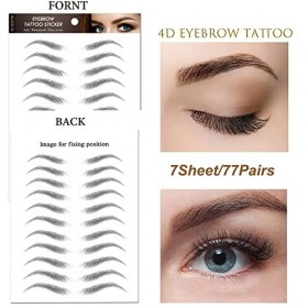 Lot de 7 feuilles/77 paires dautocollants de tatouage 4D imperméables et naturels pour sourcils - Longue durée de vie - Parf