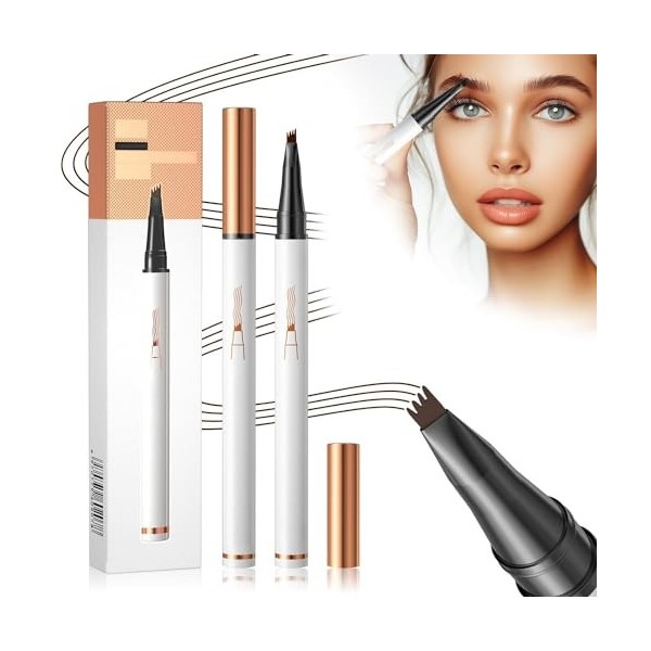 Crayon à sourcils magique, 3D, imperméable, crayon à sourcils précis, avec 4 pointes, durable et naturel, marron foncé