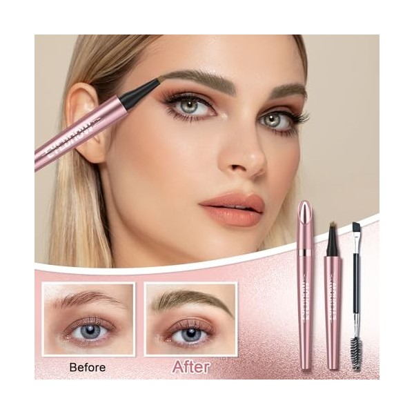 Ledeak 3D Magique Crayon Sourcil, Crayon à Sourcil imperméable avec 4 Pointes de Fourchette, Crayon Microblading Sourcil, Eye