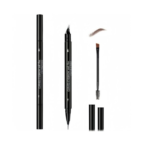Crayon à sourcils waterproof pour sourcils clairsemés, 2 en 1, double embout avec pointe incurvée et précise, anti-bavures, l