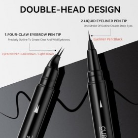 Crayon à sourcils waterproof pour sourcils clairsemés, 2 en 1, double embout avec pointe incurvée et précise, anti-bavures, l