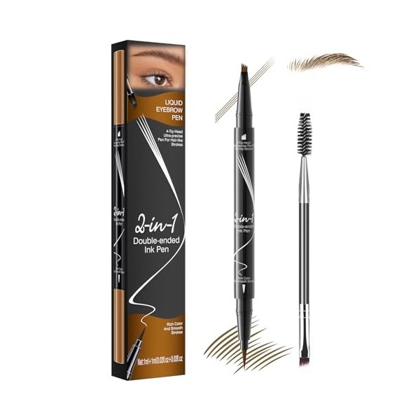 iwontalersy Crayon À Sourcils Double Embout 2 En 1,Crayon À Sourcils À 4 Pointes Microfourchues,Étanche À Leau,Brosse À Sour