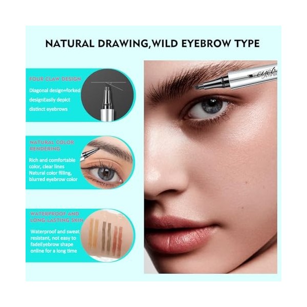 HOUSN 4D Crayon à Sourcils - Eyebrow Pencil avec Pointe 4 Pointes pour Sourcils Simulés Naturels, Crayon Sourcil Waterproof R