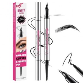 Stylo à sourcils incurvé, crayon à sourcils 2-en-1 à double extrémité avec pointe micro à 2 griffes et pointe ultra fine, pou