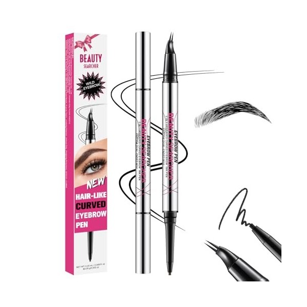 Stylo à sourcils incurvé, crayon à sourcils 2-en-1 à double extrémité avec pointe micro à 2 griffes et pointe ultra fine, pou