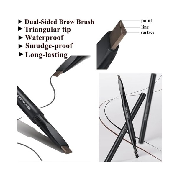 Crayon à Sourcils,Professional Crayon Sourcil Longue Durée et Waterproof,Double-Embout avec Crayon Plat et Goupillon pour des