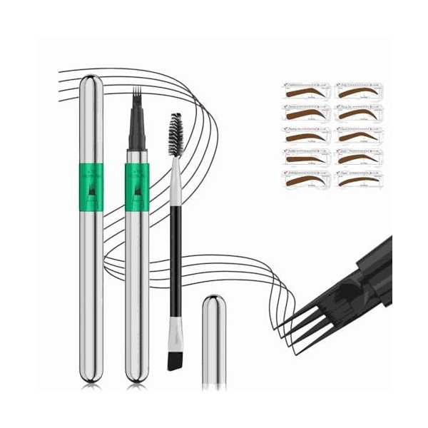 Crayon Sourcils 4 Fourches Résistant à lEau - Pointe Ultra-Fine & Formule Anti-Tâches/Anti-Transpiration pour Effet Sourcils